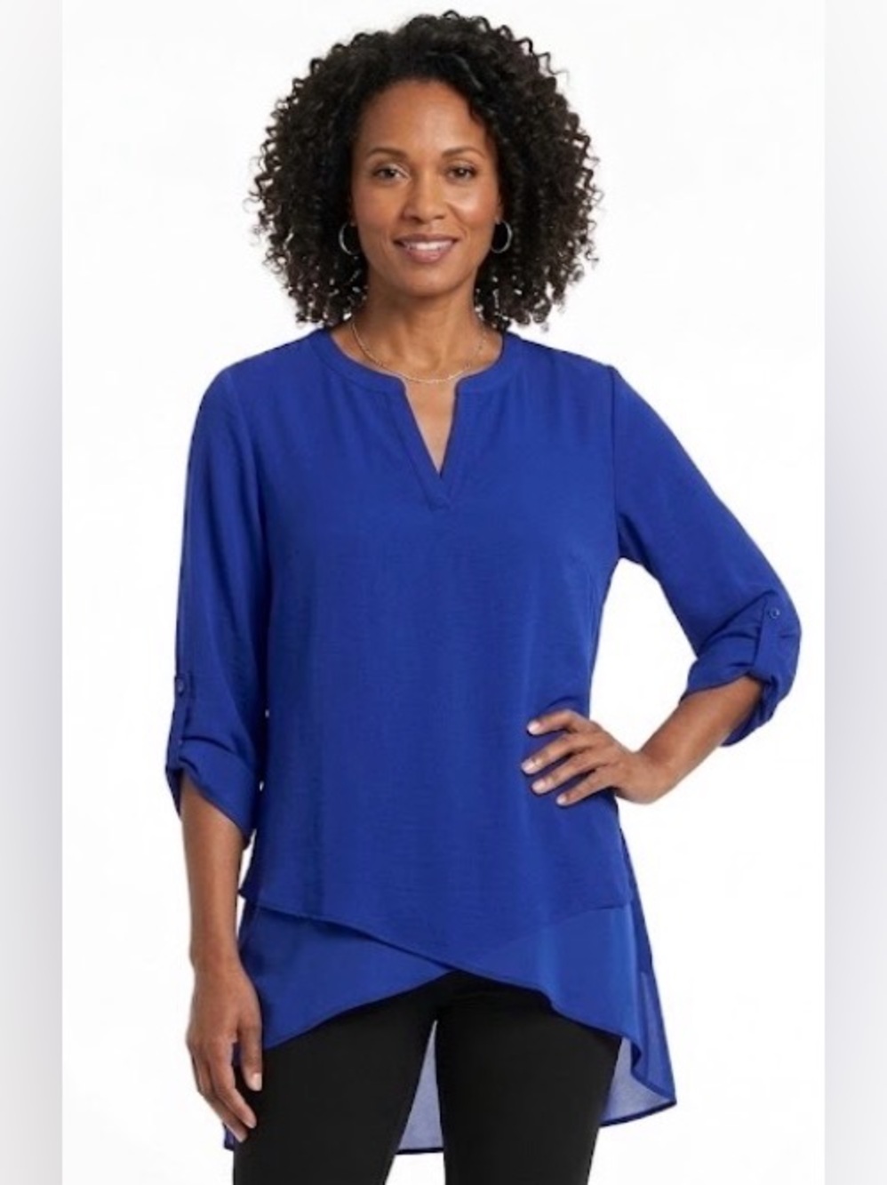 Chico's Cobalt Blue Layered V-Notch Tunic Style Top (Size 1)